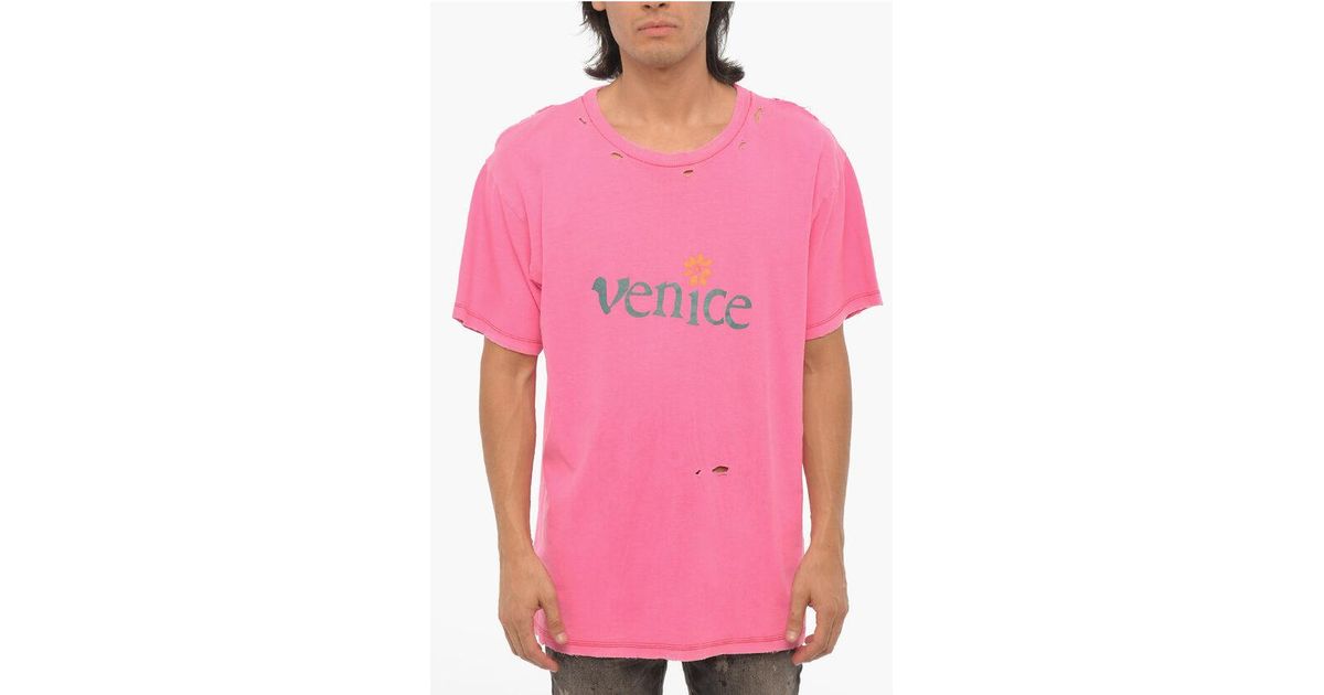 ERL Vintage Effect Cotton And Linen Venice Be Nice Crew-Neck