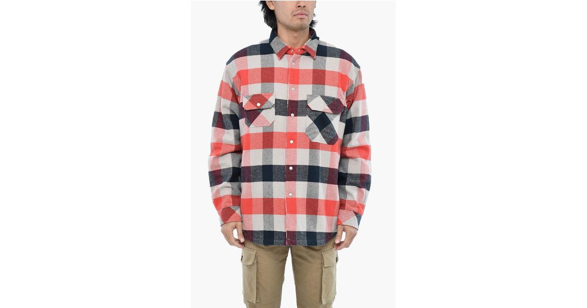Woolrich Buffalo Check Ranch Padded Overshirt With Snap Buttons in Red ...
