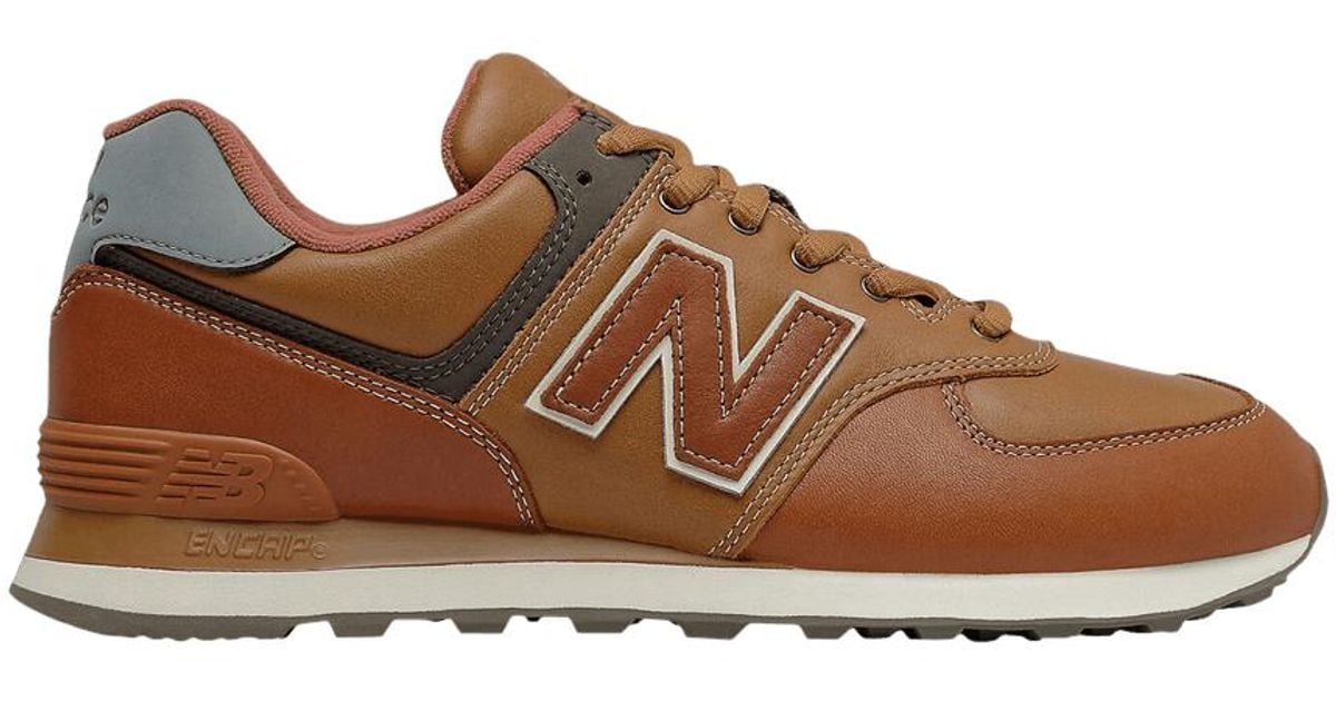 New Balance 574 Leather Trainers in Brown for Men Lyst