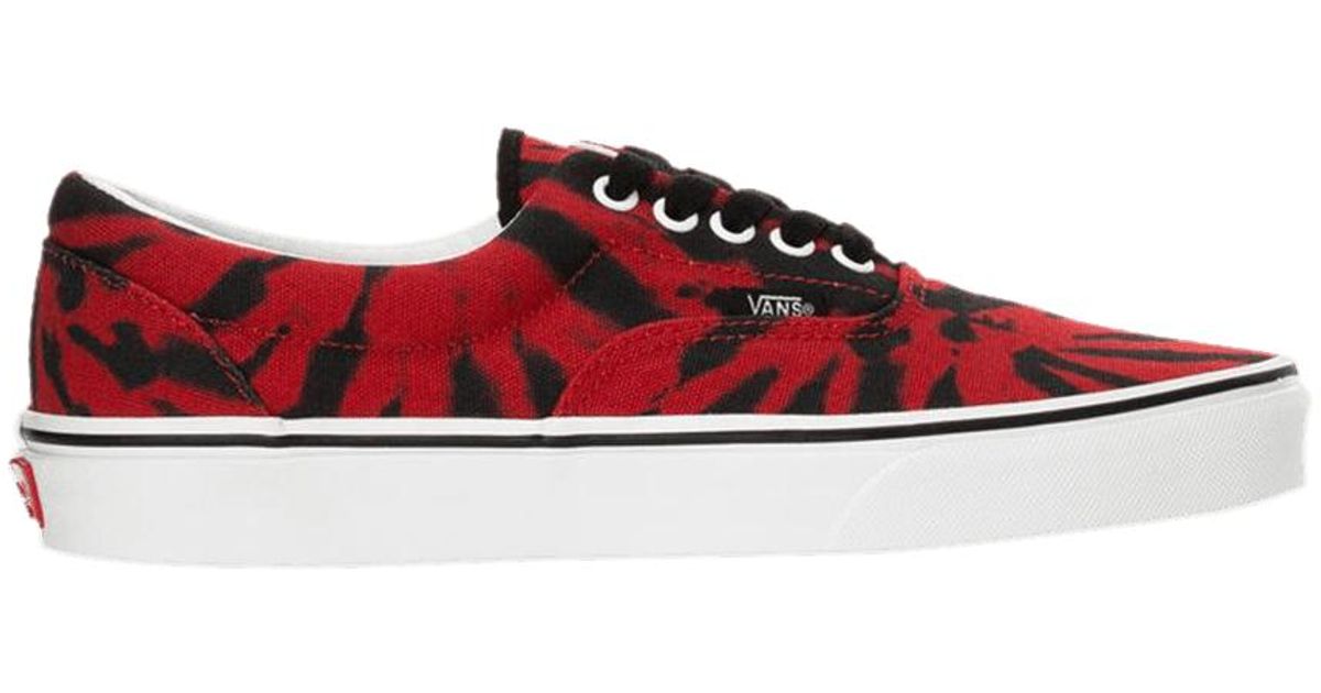 red and black tie dye vans