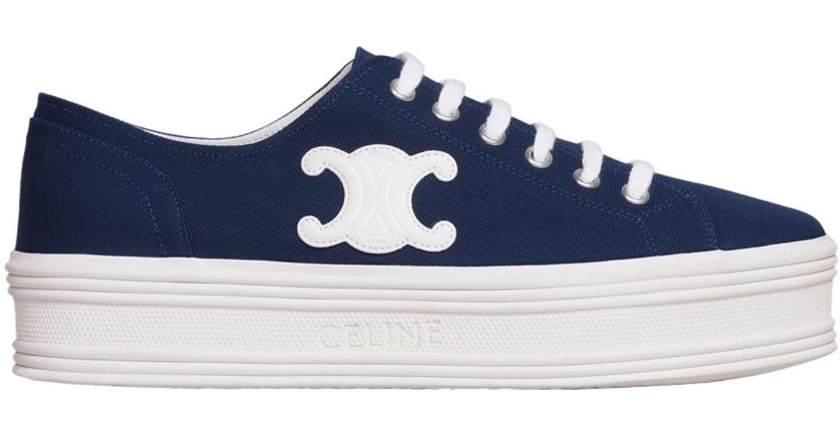 Celine Jane Low Laceup Sneaker 'triomphe Patch Navy' in Blue Lyst