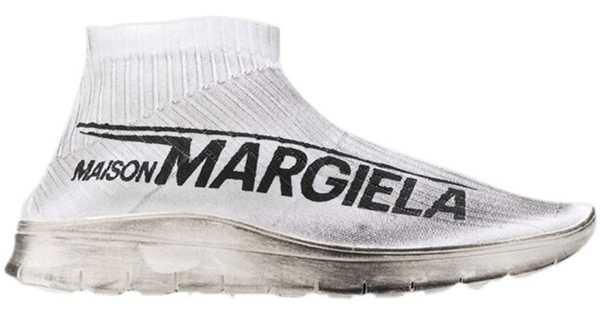 Maison Margiela Sock Runner 'dirty Logo' in White for Men | Lyst