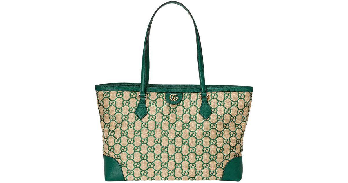 Gucci Ophidia Medium GG Tote Bag 'green GG Straw Effect' | Lyst