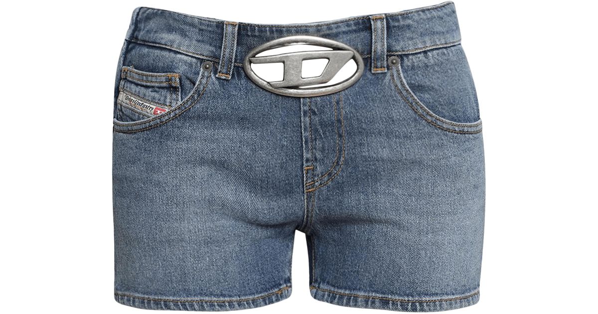 DIESEL Cut Out Buckle Denim Shorts 'blue' Lyst