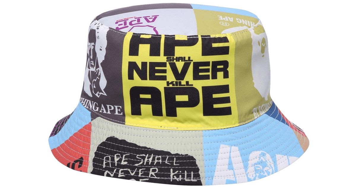 A Bathing Ape Classic Logo Reversible Bucket Hat 'multicolor' in White