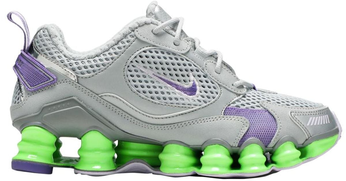 grey and blue nike shox