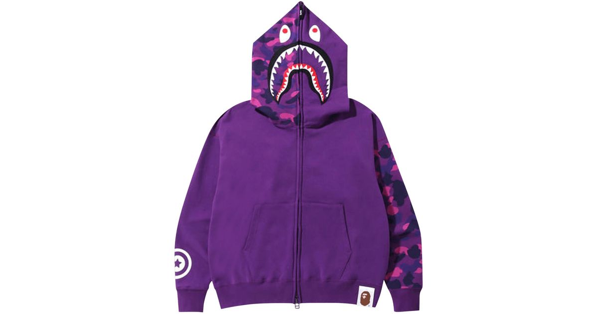 A Bathing Ape Color Camo Giant Shark Loose Fit Full Zip Hoodie 'purple ...