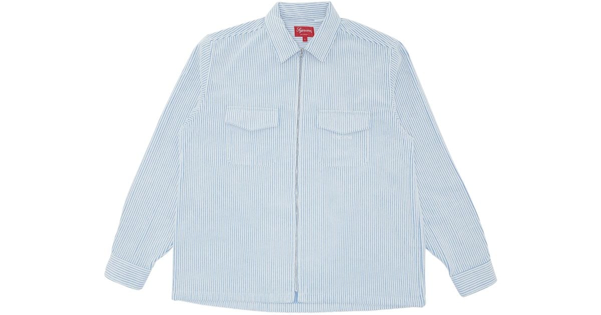 Supreme Men's Blue 2-tone Corduroy Zip Up Shirt 'white'