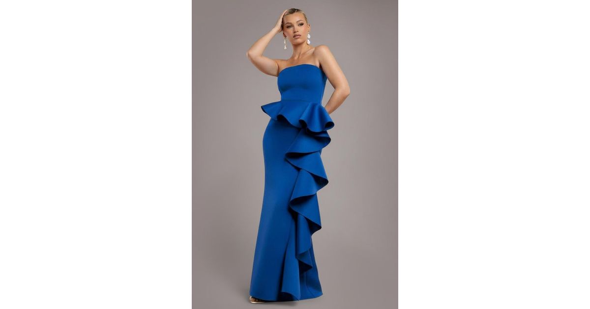 blue boob tube dress Goddiva Boobtube Peplum Waterfall Frill Maxi in 5% Spandex 尺码:L strapless mini dress Janey Polka Dot Maxi Dress Sweetheart Navy Blue Appliques
