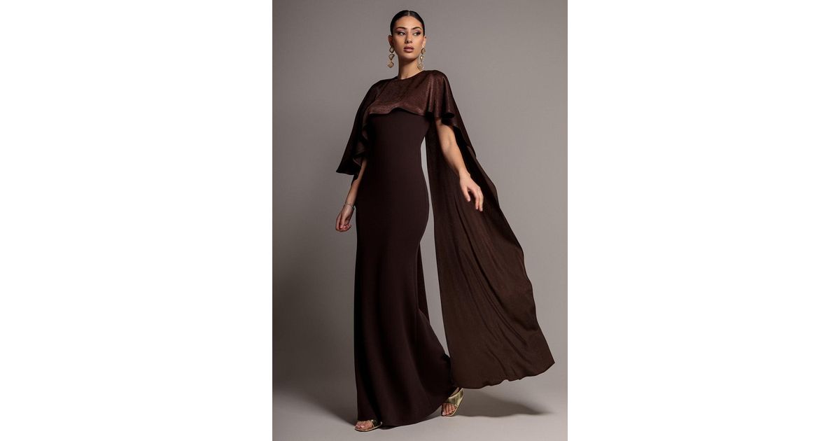 Goddiva Scoop Neck Cape Sleeve Maxi Dress in Brown | Lyst UK