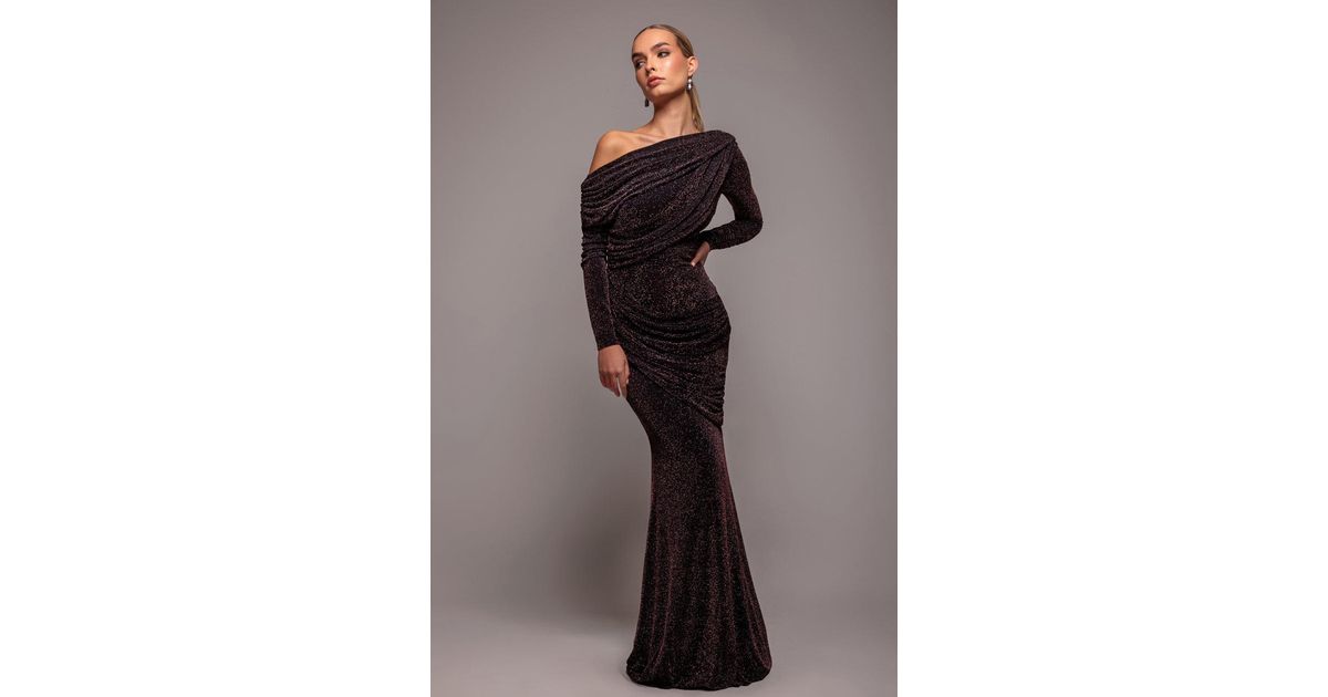 Goddiva Lurex Cowl Neck Off The Shoulder Maxi - Red main image 1