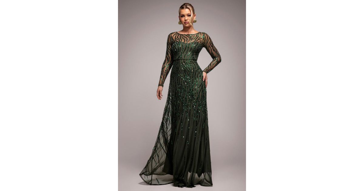 Goddiva Long Sleeve Sequin Evening Maxi Dress - Black