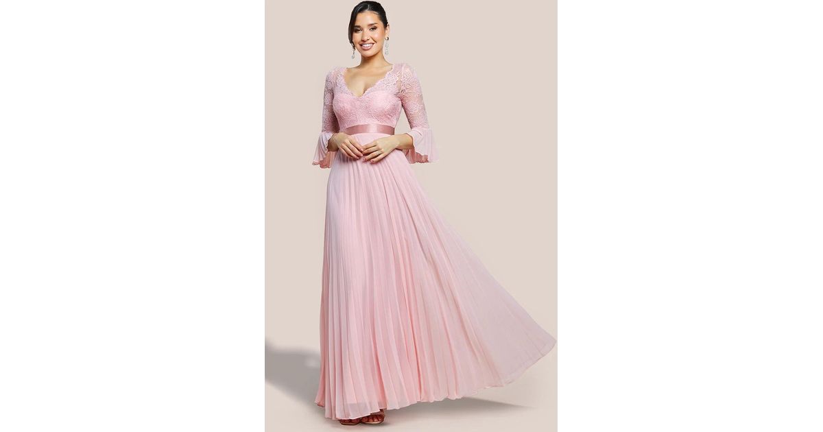 Goddiva Chiffon Wrap Border Floral Print Maxi Dress - Pink