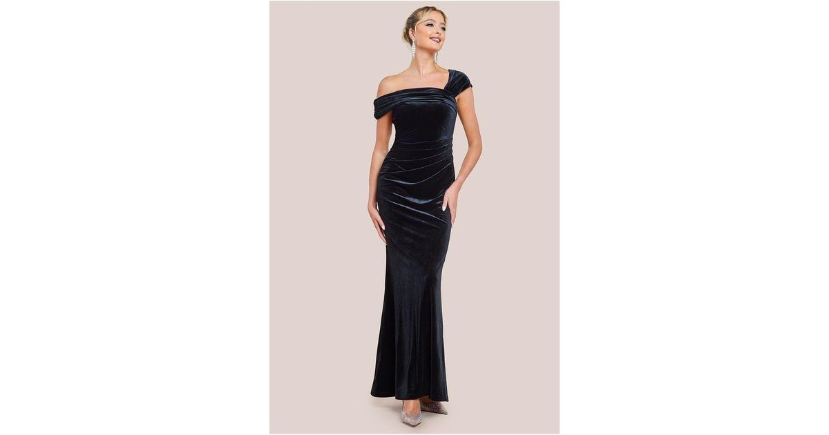 Goddiva Cowl One Shoulder Velvet Maxi Dress - Black
