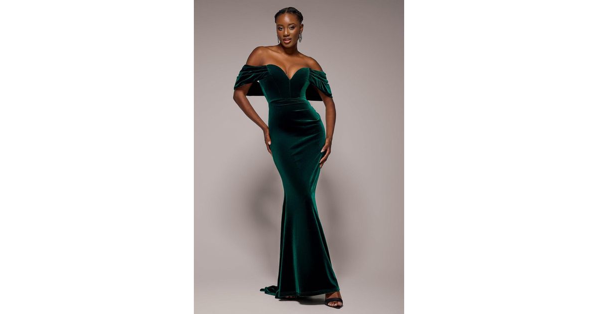 Off Shoulder Max Velvet Dresses with Long Sleeves Gold Plus Size