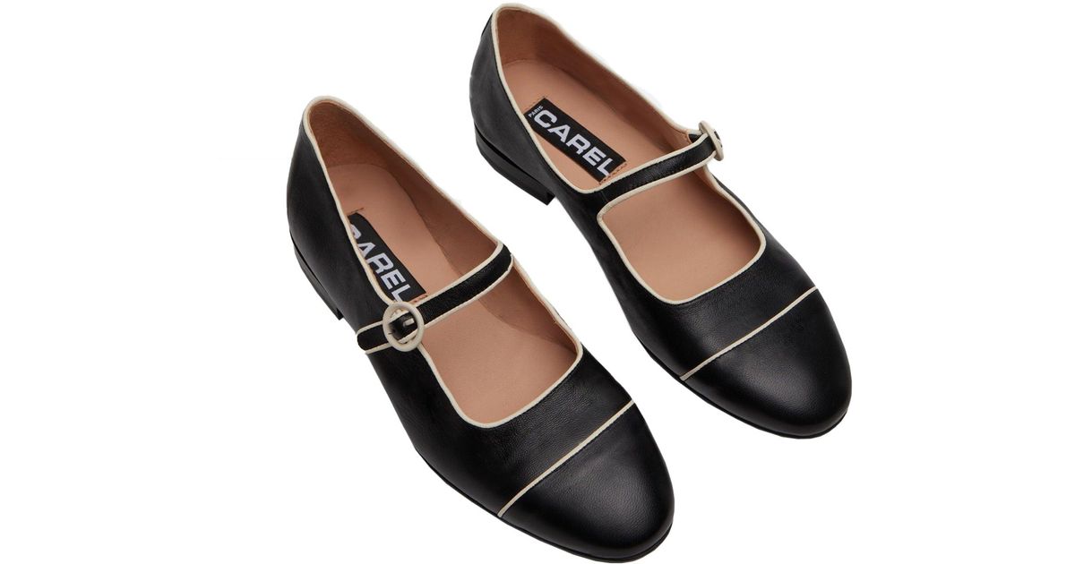 CAREL Corail Black Leather Mary Jane Flat Shoes Lyst