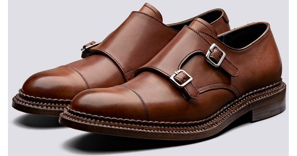 Grenson Hanbury Monk Strap Shoes Cognac Triple Welt in Brown for Men | Lyst  UK
