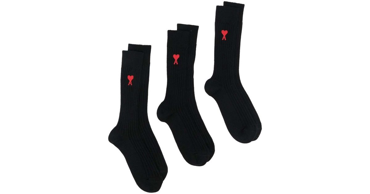 Ami Paris Ami Paris Socks Three Pack Adc Socks Black for Men | Lyst UK