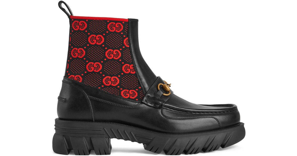 Gucci Leather GG Jersey Boot With Horsebit in Black (Brown) for Men