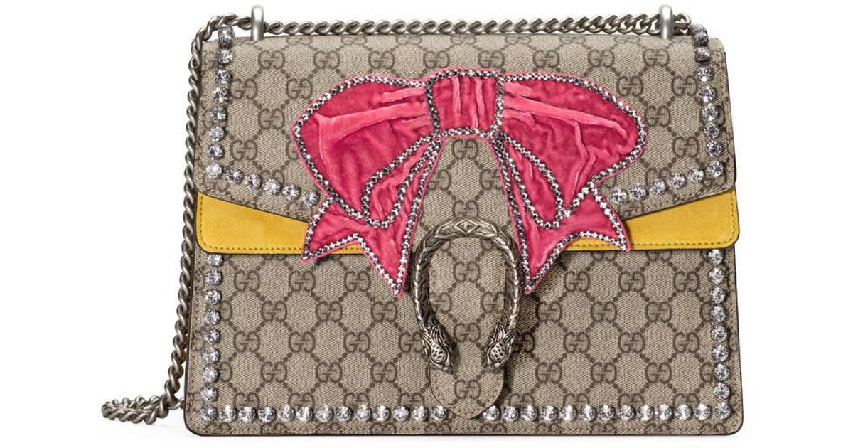 Gucci Canvas Dionysus Gg Supreme Shoulder Bag With Bow in Pink - Lyst