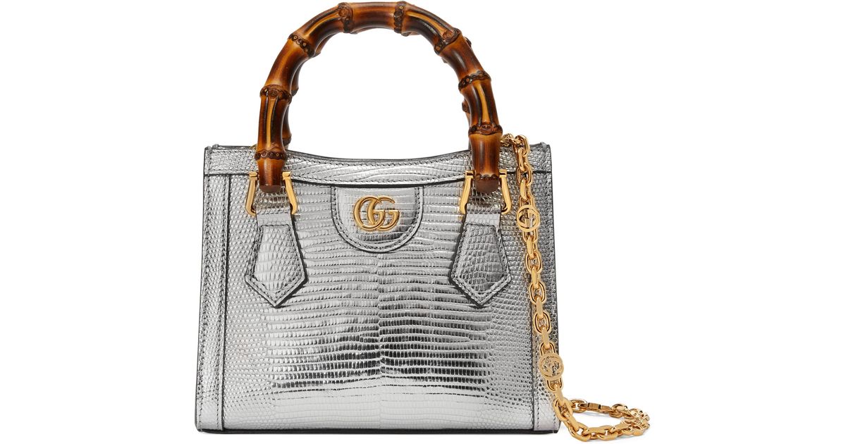 Gucci Leather Diana Mini Lizard Tote Bag in Silver (Metallic) | Lyst Canada