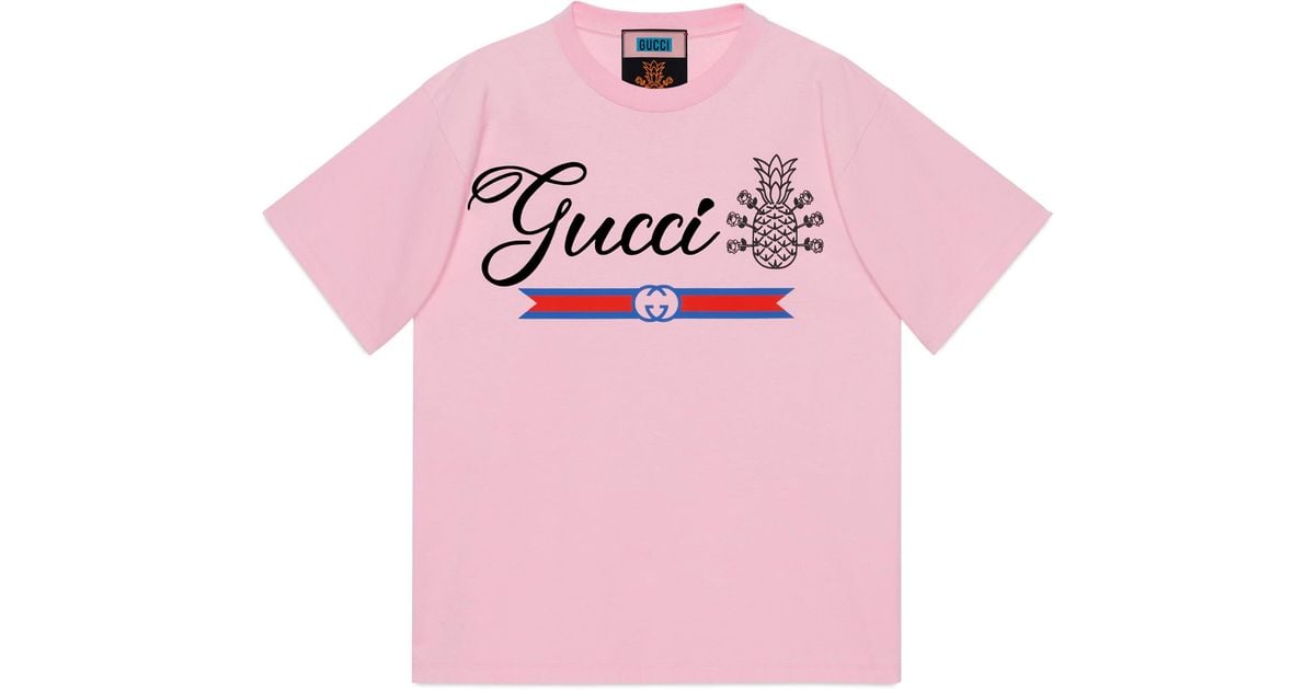 Gucci Pineapple Cotton T-shirt in Pink for Men | Lyst