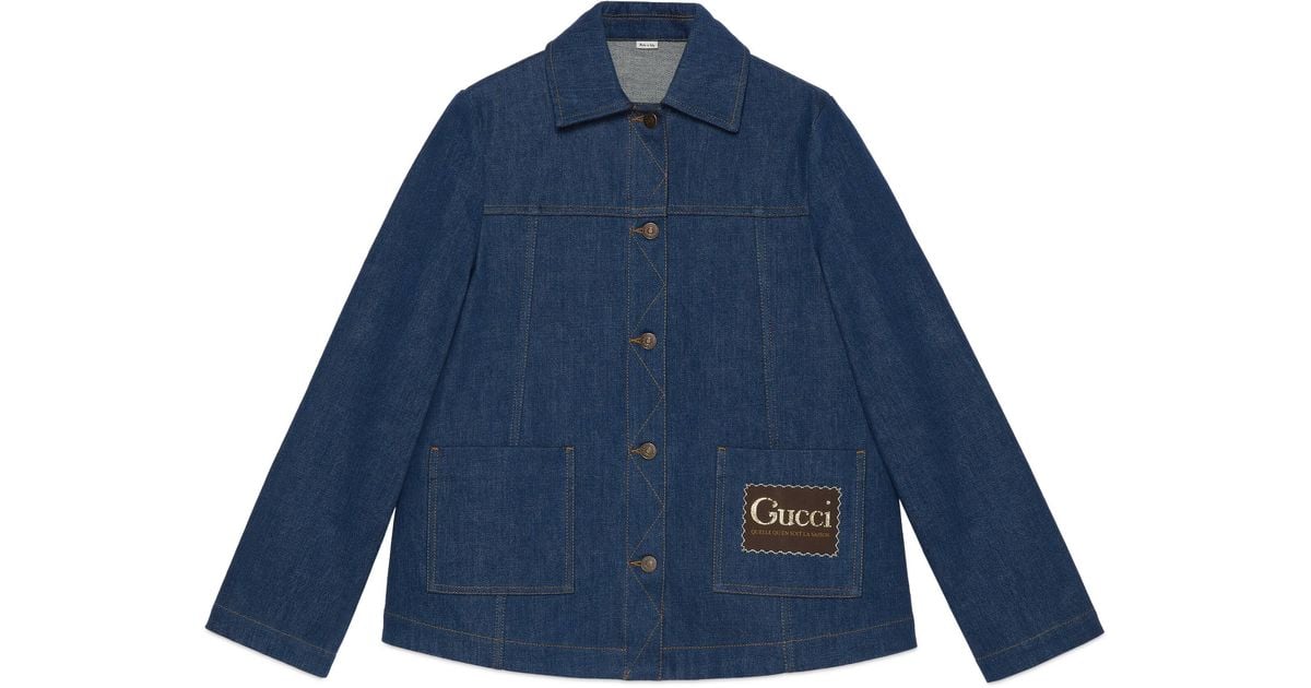 Gucci Denim Jacket With Label in Blue | Lyst