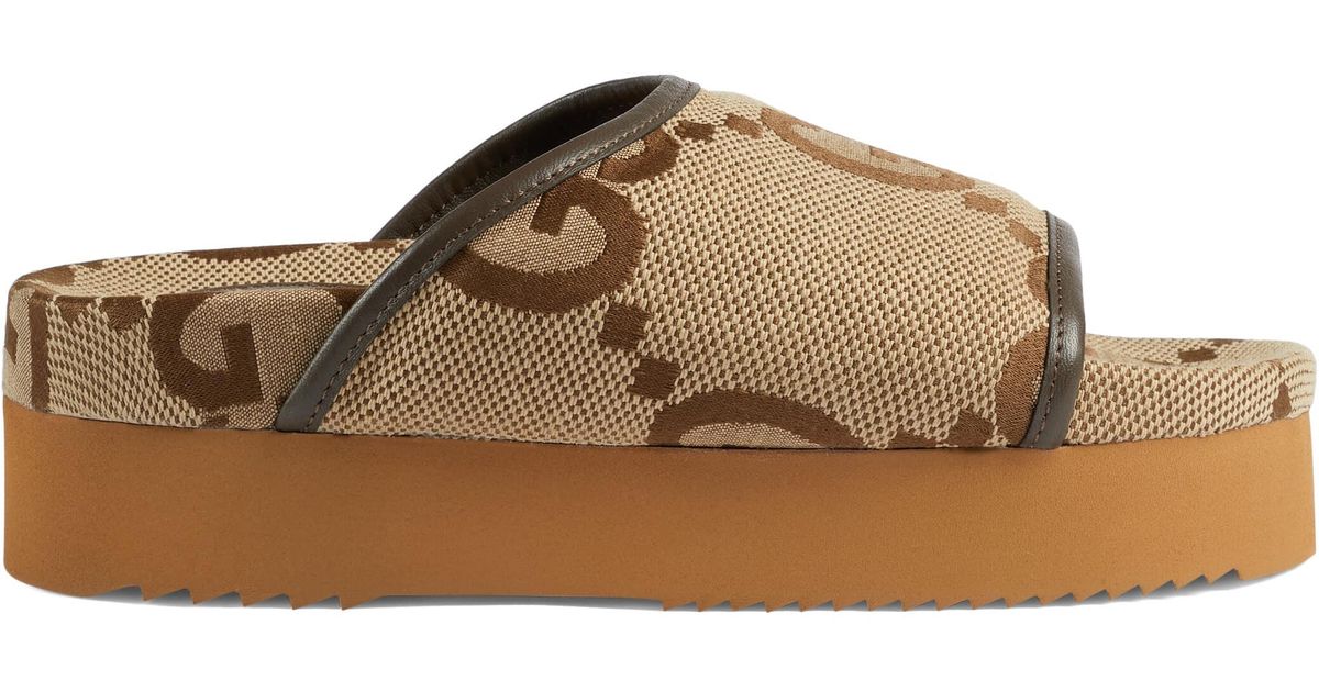 Gucci Canvas Jumbo GG Platform Slide in Beige (Natural) Lyst Canada
