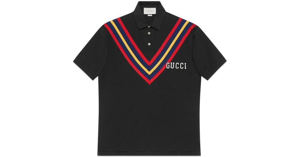 Gucci Graphic Print Cotton Polo Shirt in Black for Men | Lyst