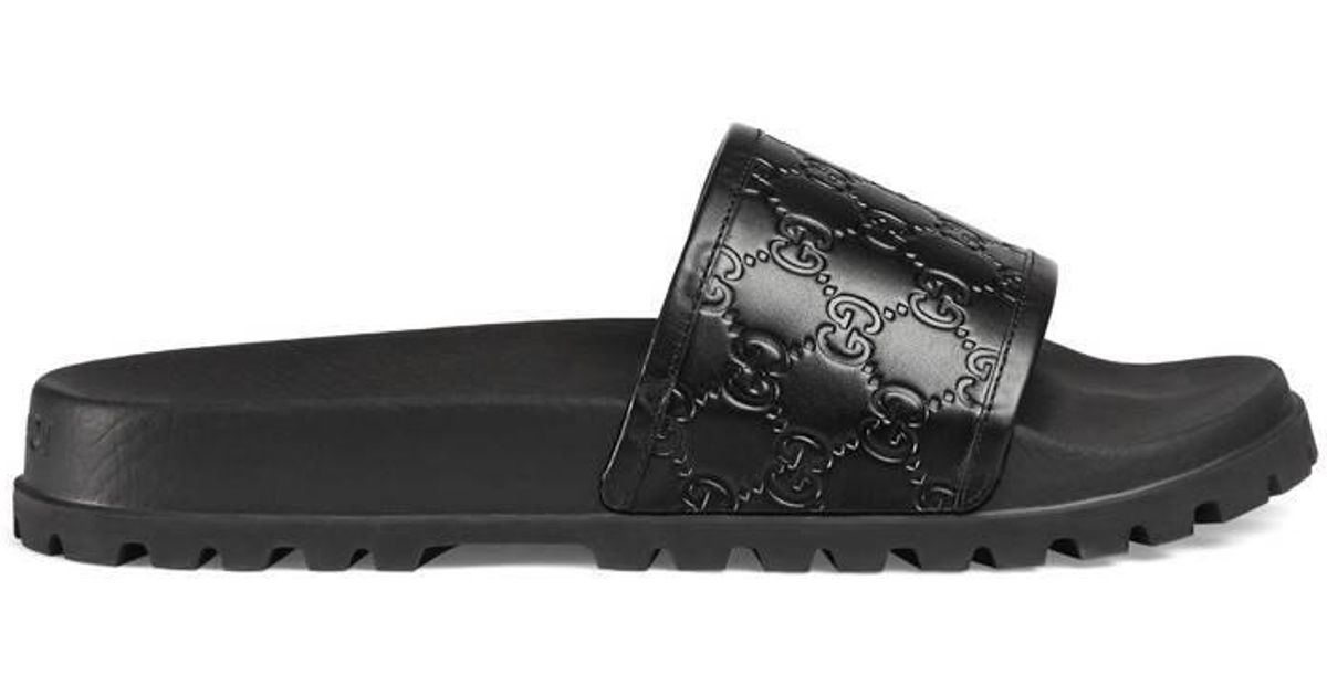 Gucci Leather Signature Slide Sandal in 