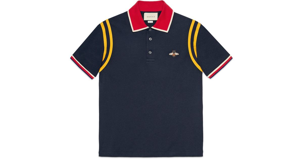 Gucci Cotton Polo With Bee in Navy 