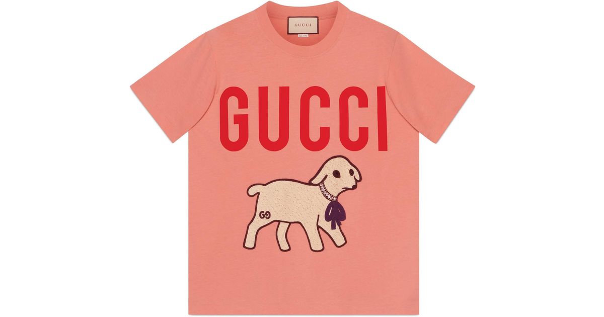 Gucci T-shirt With Lamb in Pink | Lyst