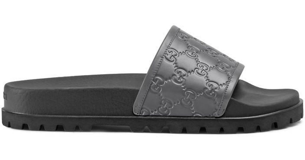 Gucci Leather Signature Slide Sandal in 