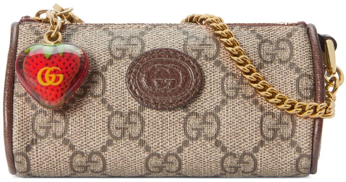Gucci Coin Purse with Double G Strawberry 726253 FABD5 9870, Beige, One Size