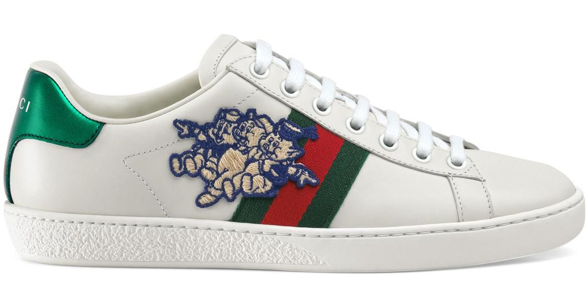 Gucci Leather Ace Sneaker With Three 