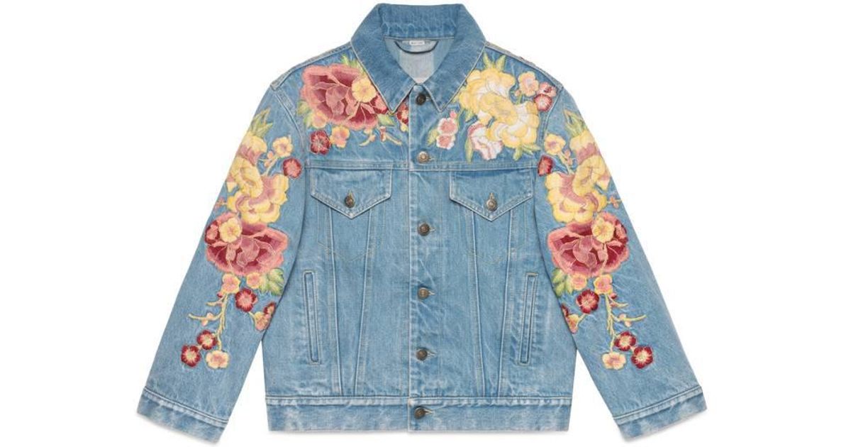 Gucci Embroidered Floral Denim Jacket 