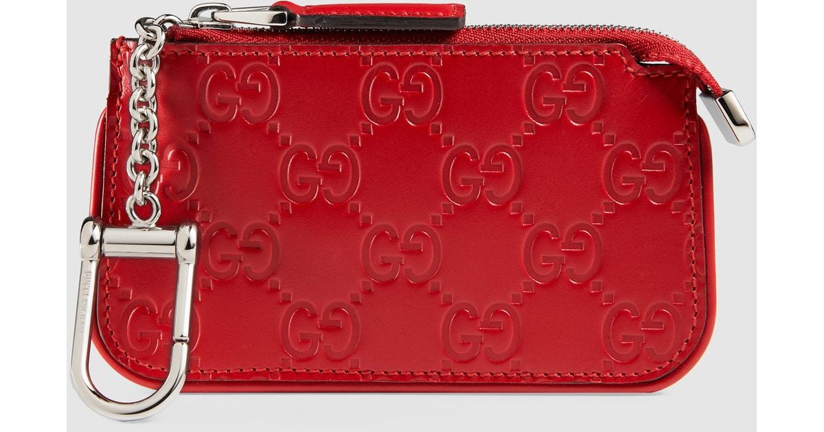 Gucci Signature Leather Key Case in Red | Lyst