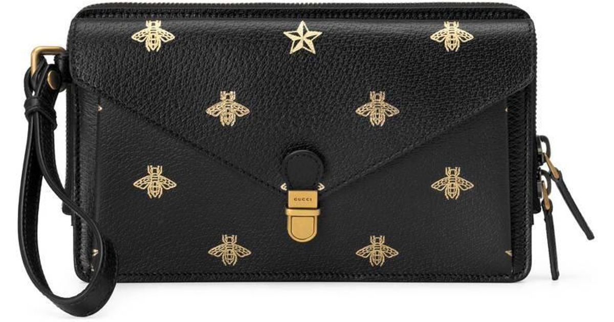 gucci bee star leather pouch