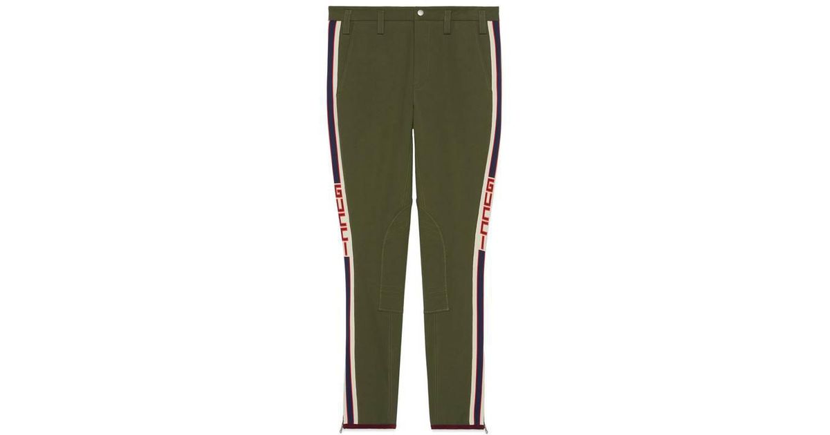 gabardine stretch pant with gucci stripe