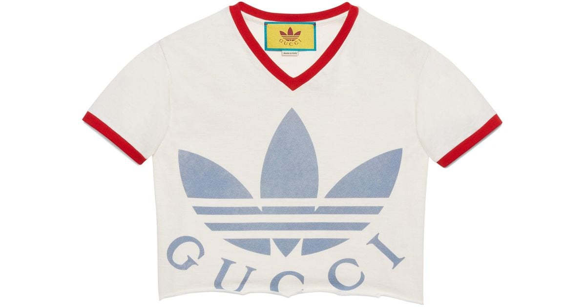 Gucci Adidas X Cropped T-shirt in White | Lyst