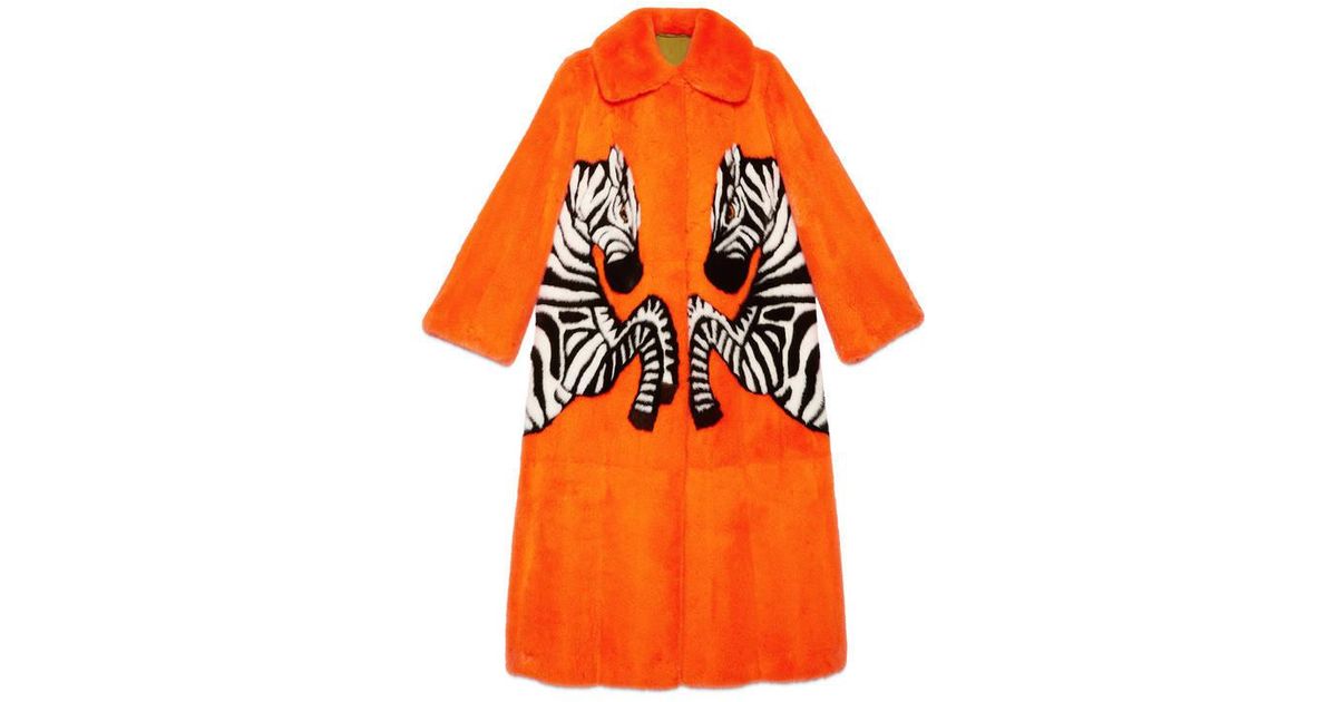 Gucci Fur Mink Coat With Zebra Intarsia in Orange Mink (Orange) - Lyst