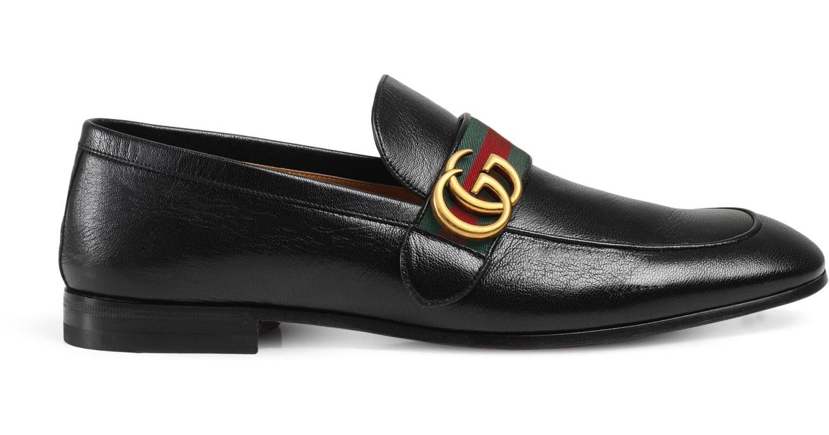 Gucci Leather Loafer With Double G And Web in Black for Men | Lyst
