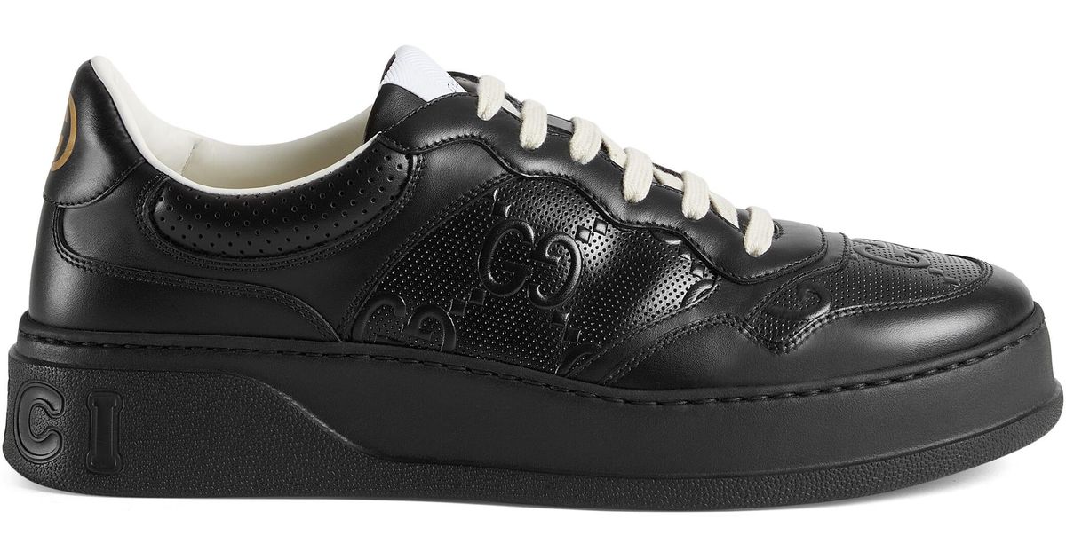 Gucci Leather gg Embossed Sneaker in Black for Men - Lyst