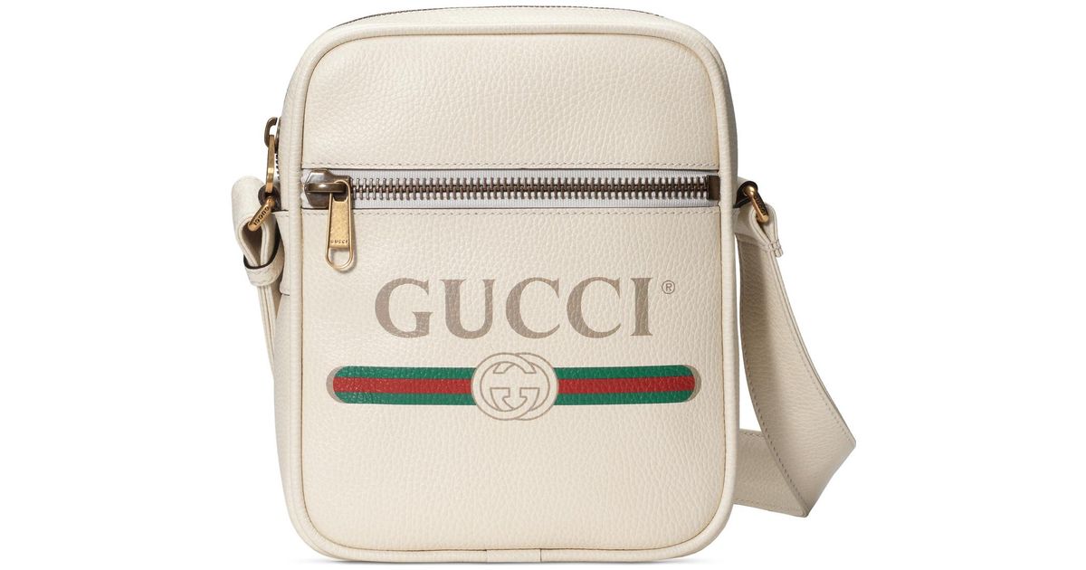 Gucci Leather Print Messenger Bag in Natural for Men - Lyst