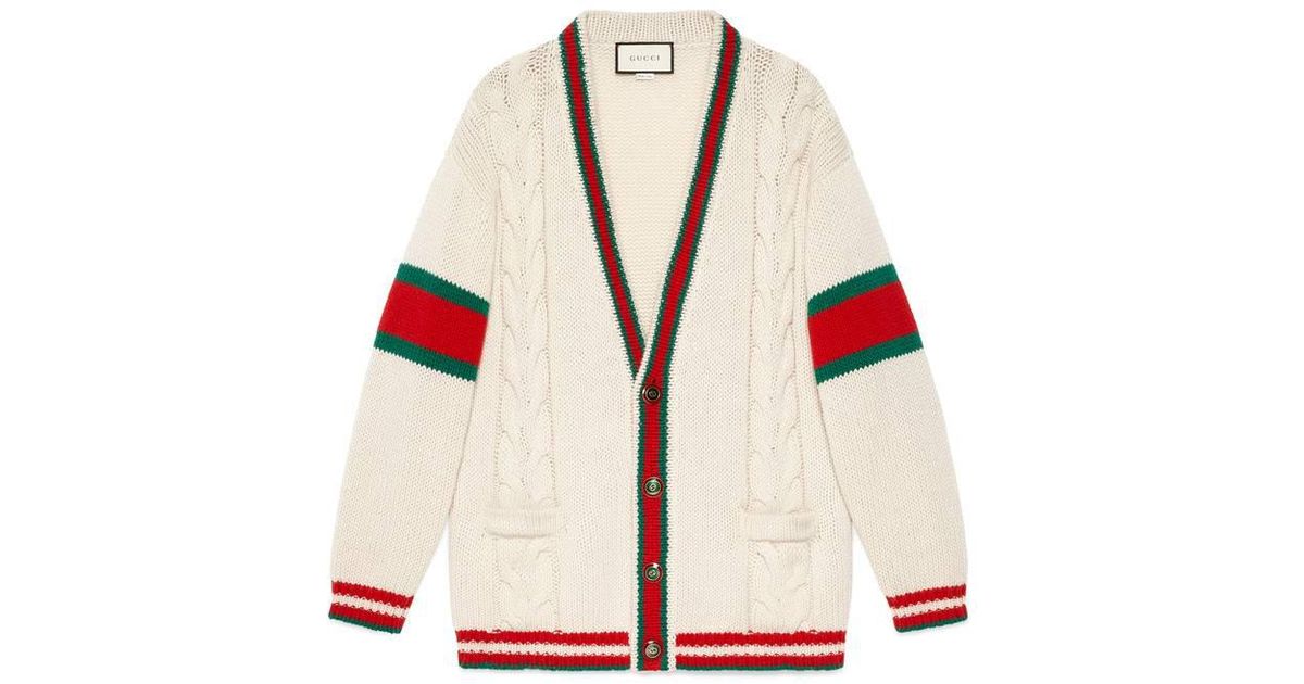 Gucci Oversize Cable Knit Cardigan in White for Men | Lyst