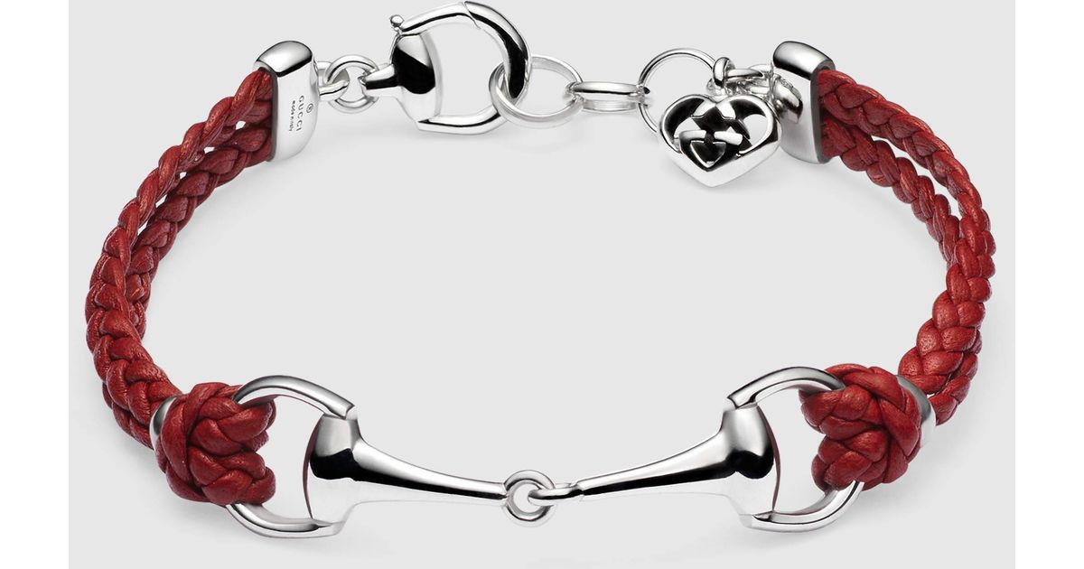 Lyst Gucci Leather Bracelet With Horsebit In Red For Men