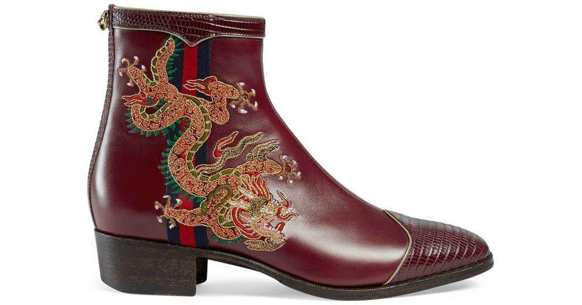 gucci leather boot with dragon