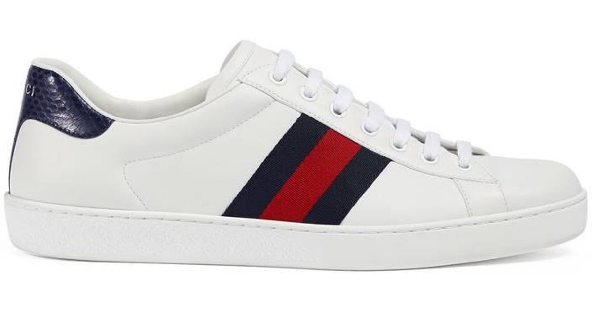 Gucci 649399 Ace Donald Duck Men's Shoes White, Red & Green Calf-Skin  Leather Casual Sneakers (GGM1727) | Gucci men shoes, White leather sneakers,  Casual sneakers