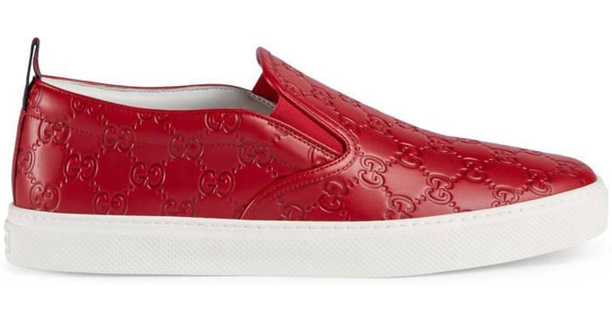 Gucci Leather Signature Slip-on Sneaker in Red for Men - Lyst