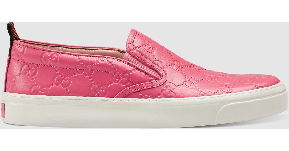 Gucci Leather Signature Slip-on in Pink 